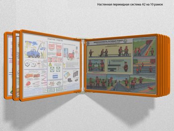 Настенная перекидная система а2 на 10 рамок (оранжевая) - Перекидные системы для плакатов, карманы и рамки - Настенные перекидные системы - магазин "Охрана труда и Техника безопасности"